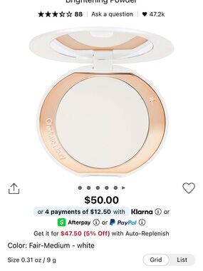 Charlotte Tilbury Brightening Powder Compact — White with Rose Gold Trim